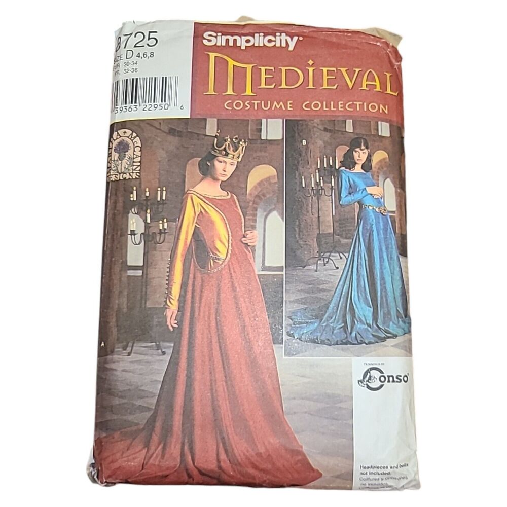 Simplicity Sewing Pattern 8725 Medieval Costume Gowns 2 Styles Cut‎ To Size 4